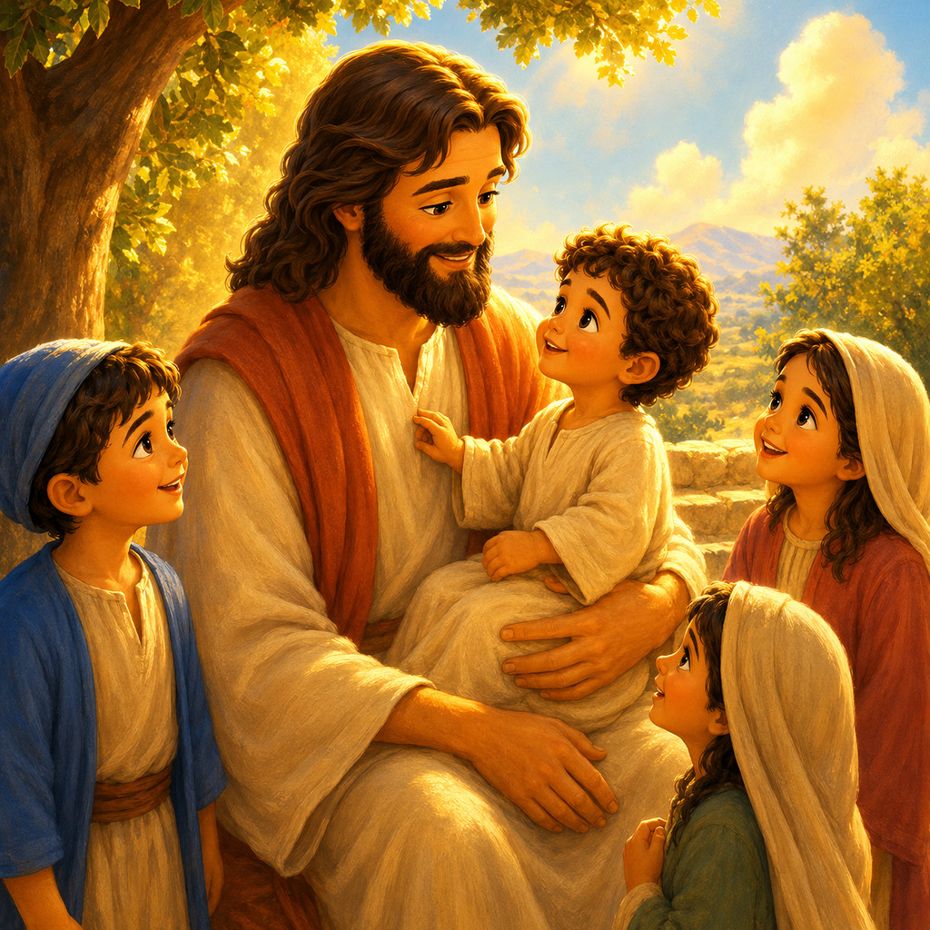Jesús abrazando a los niños con ternura